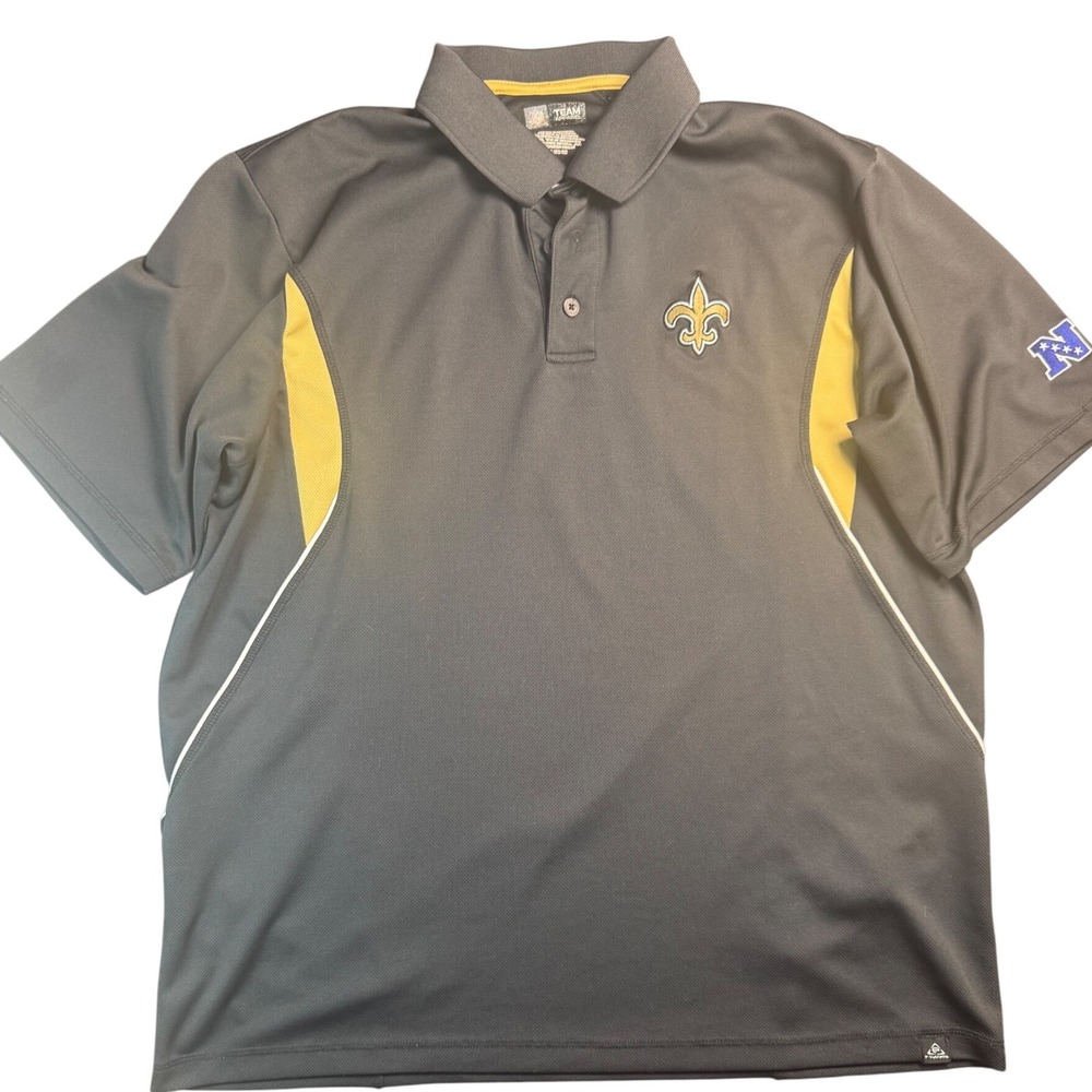 Mens XL New Orleans Saints NFL Team‎ Apparel Polo Shirt Black Gold Performance